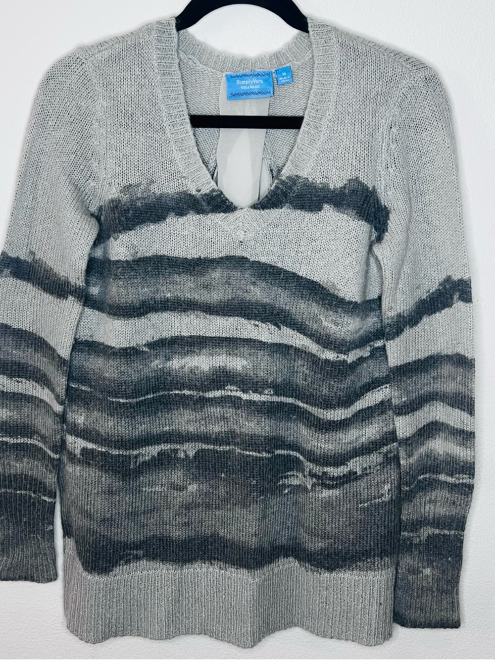 Simply Vera Vera Wang Gray Ombre Striped V-Neck Sweater